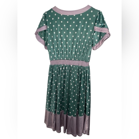 Lindy Bop Ariadne' Green Polka Dot Tea Dress Size 10 - Picture 4 of 5
